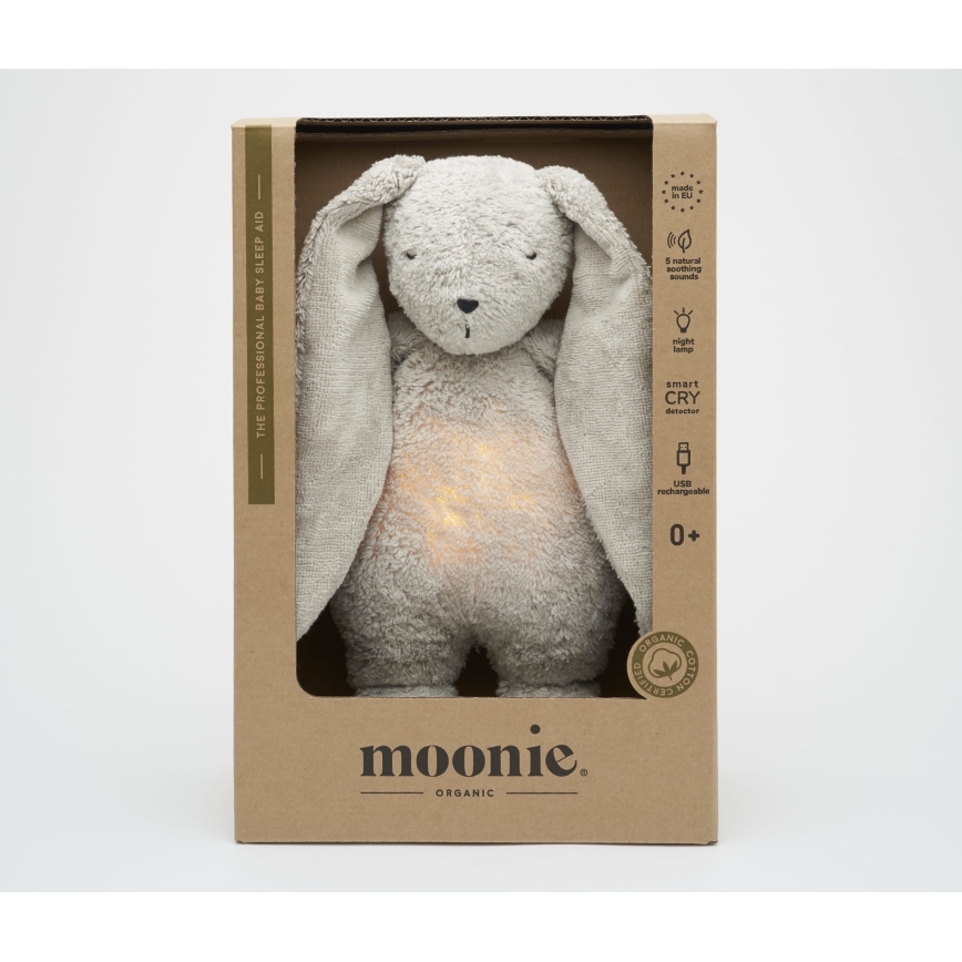 Moonie - Uspávadlo s melódiou a svetlom zajačik 2.0 organic grey