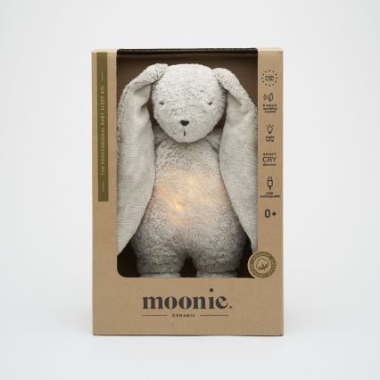 Moonie - Uspávadlo s melódiou a svetlom zajačik organic grey natur