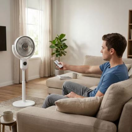 LED nabíjací stojanový ventilátor s LED osvetlením LED/4,8W/5V USB 7200 mAh biela + diaľkové ovládanie