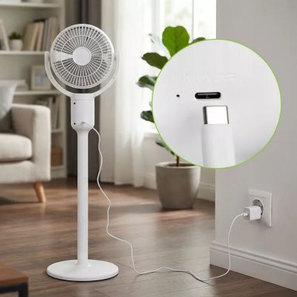 LED nabíjací stojanový ventilátor s LED osvetlením LED/4,8W/5V USB 7200 mAh biela + diaľkové ovládanie
