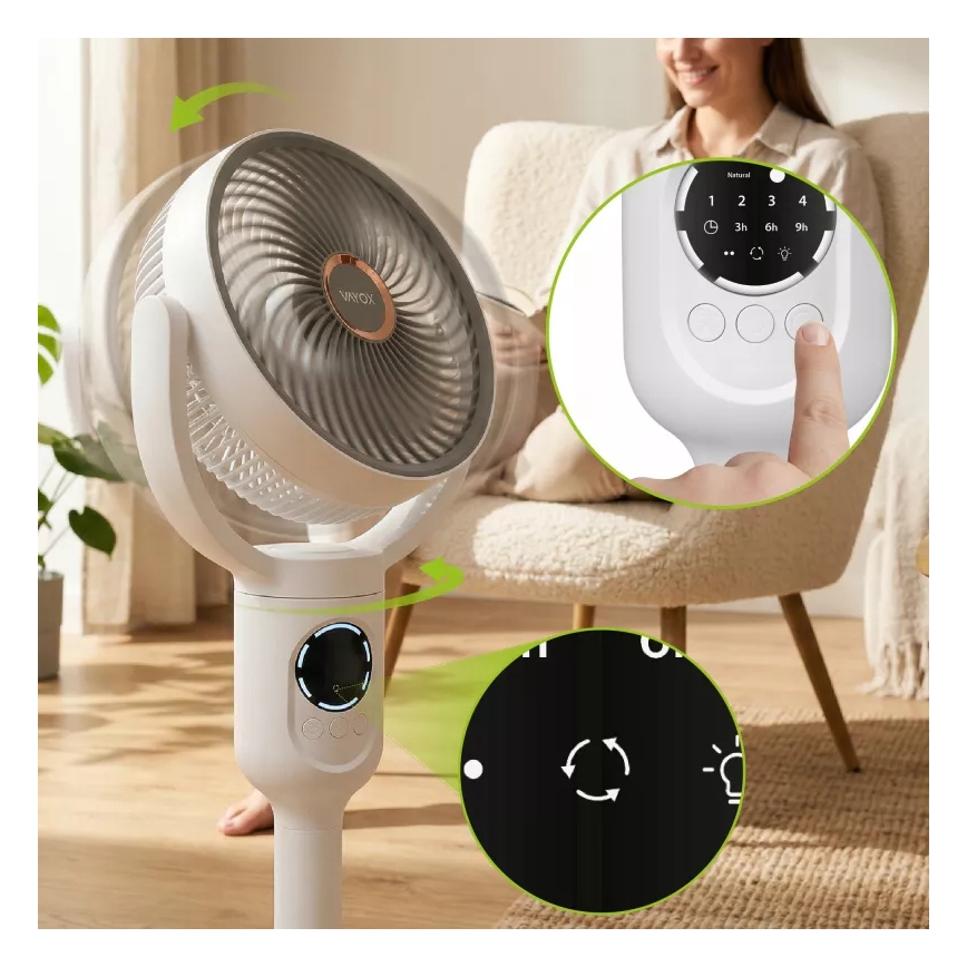 LED nabíjací stojanový ventilátor s LED osvetlením LED/4,8W/5V USB 7200 mAh biela + diaľkové ovládanie