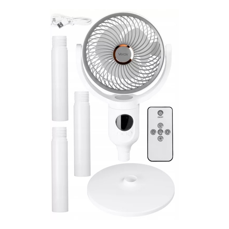 LED nabíjací stojanový ventilátor s LED osvetlením LED/4,8W/5V USB 7200 mAh biela + diaľkové ovládanie