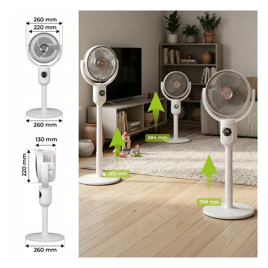 LED nabíjací stojanový ventilátor s LED osvetlením LED/4,8W/5V USB 7200 mAh biela + diaľkové ovládanie