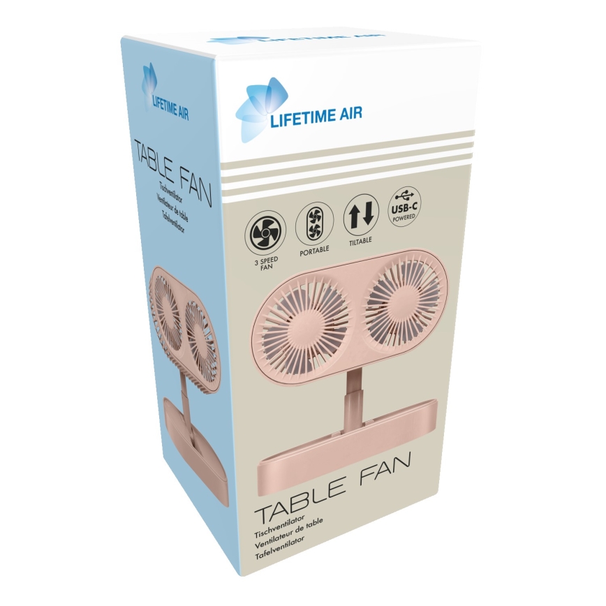 Nabíjací stolný ventilátor 3,7V 1200 mAh ružový