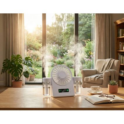 Nabíjací stolný ventilátor s funkciou hmly 3,7V 1200 mAh