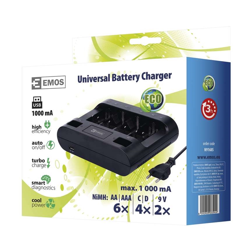 Nabíjačka batérií UNI6 AAA/AA/C/D/9V 230V