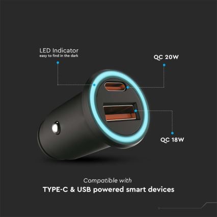 Nabíjačka do auta Power Delivery 20W 12-24V/3A USB/C čierna