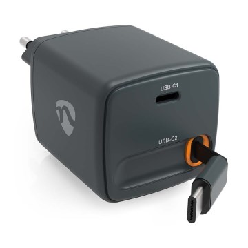 Nabíjačka so zatahovacím káblom Power Delivery 30W 2xUSB-C čierna
