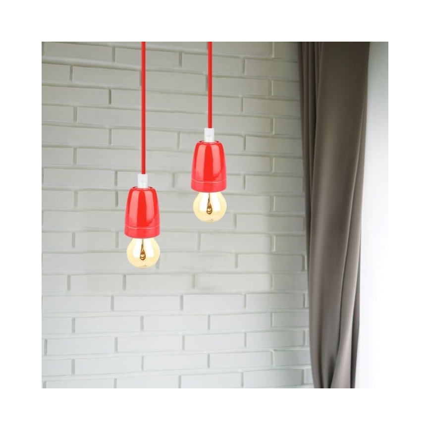 Napájací kábel 1xE27/60W/230V červená/porcelán