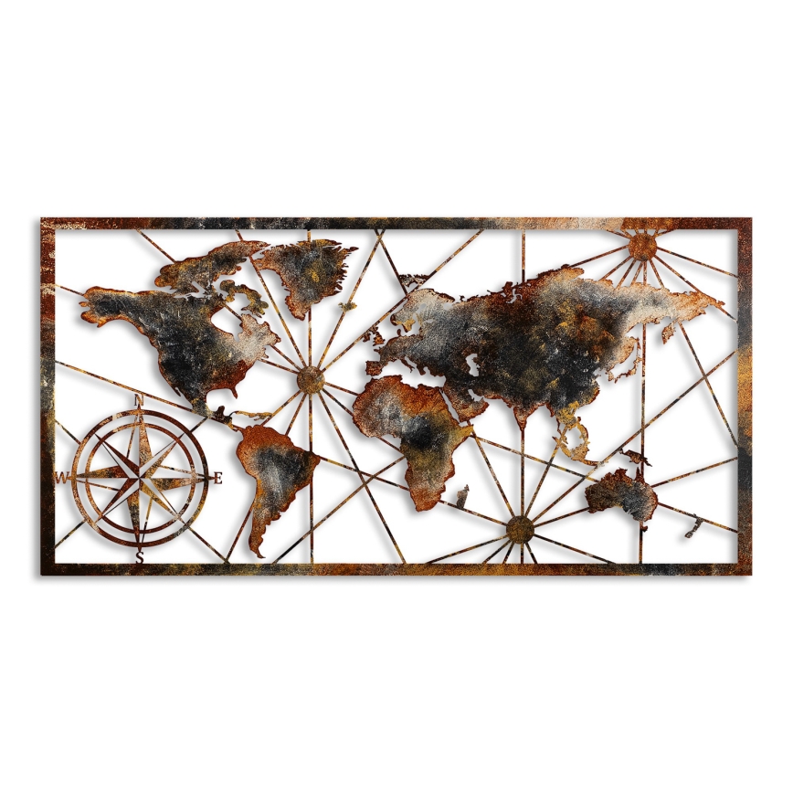 Nástenná dekorácia 120x60 cm mapa sveta kov