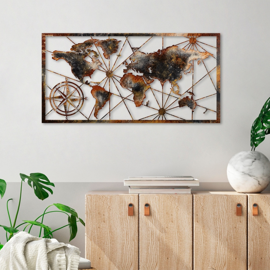 Nástenná dekorácia 120x60 cm mapa sveta kov
