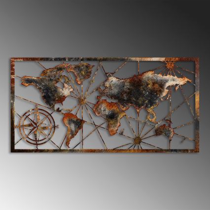Nástenná dekorácia 120x60 cm mapa sveta kov