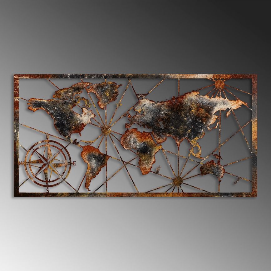 Nástenná dekorácia 120x60 cm mapa sveta kov