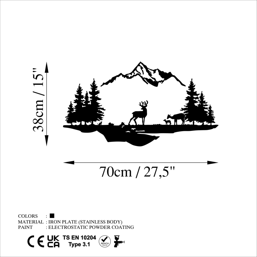 Nástenná dekorácia 2ks 70x38 cm jeleň kov/čierna