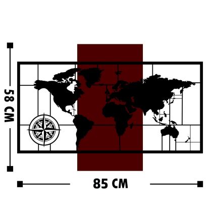 Nástenná dekorácia 58x85 cm mapa drevo/kov