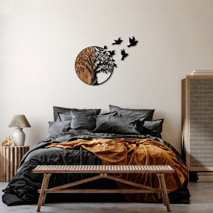 Nástenná dekorácia 71x92 cm strom drevo/kov