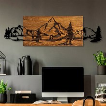 Nástenná dekorácia 93x29 cm hory drevo/kov