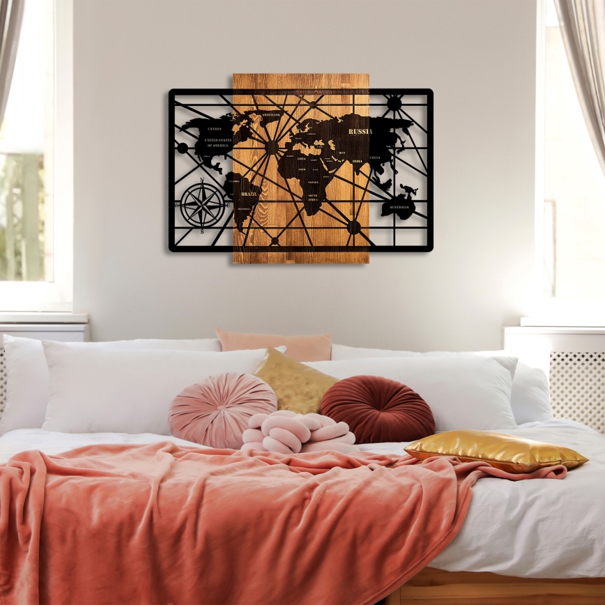 Nástenná dekorácia 96x70 cm mapa drevo/kov