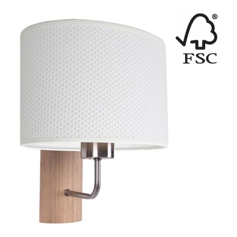 Nástenná lampa MERCEDES 1xE27/25W/230V biela/dub – FSC certifikované