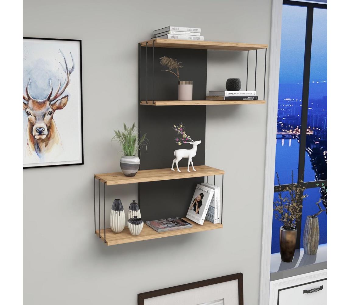 Nástenná polica DESTAN 65x96x19 cm antracit/hnedá 854KLN1742