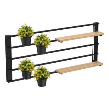 Nástenná polica s kvetináčmi a LED osvetlením SHELF 50x118 cm čierna/béžová/borovica