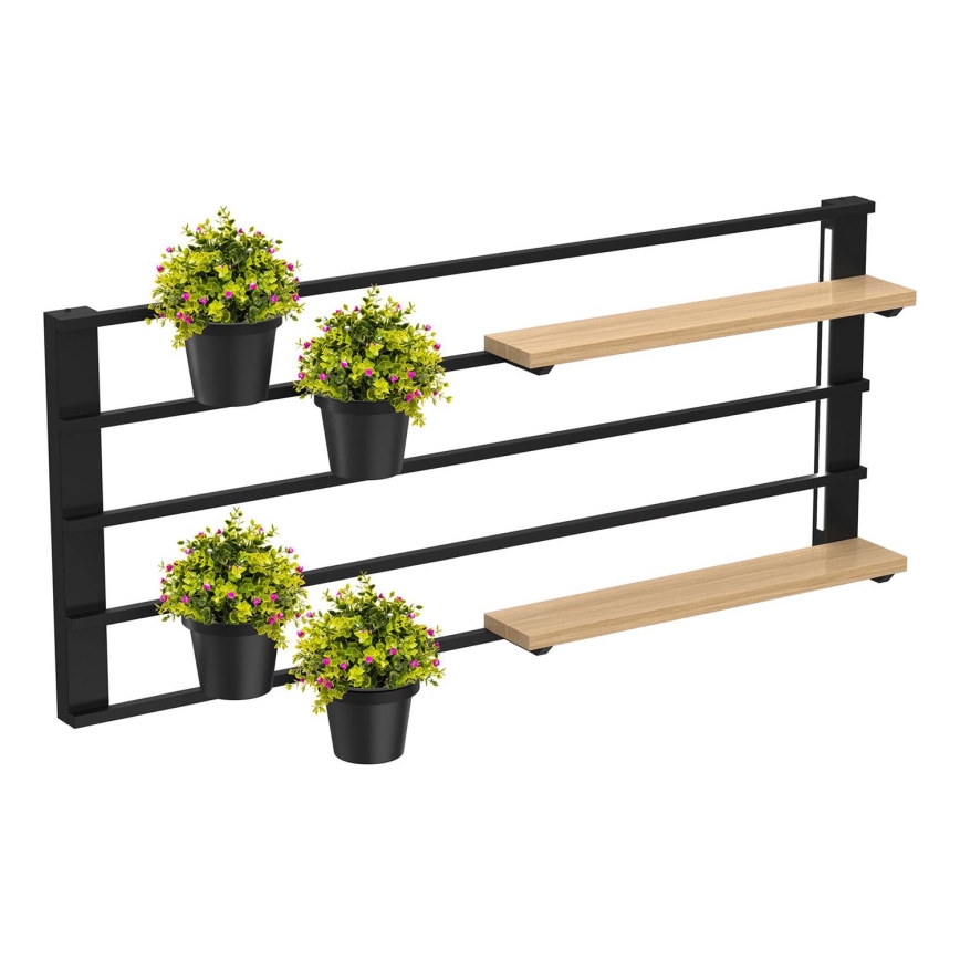 Nástenná polica s kvetináčmi a LED osvetlením SHELF 50x118 cm čierna/béžová/borovica