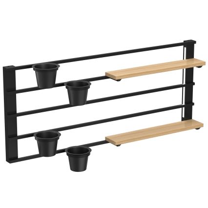 Nástenná polica s kvetináčmi a LED osvetlením SHELF 50x118 cm čierna/béžová/borovica
