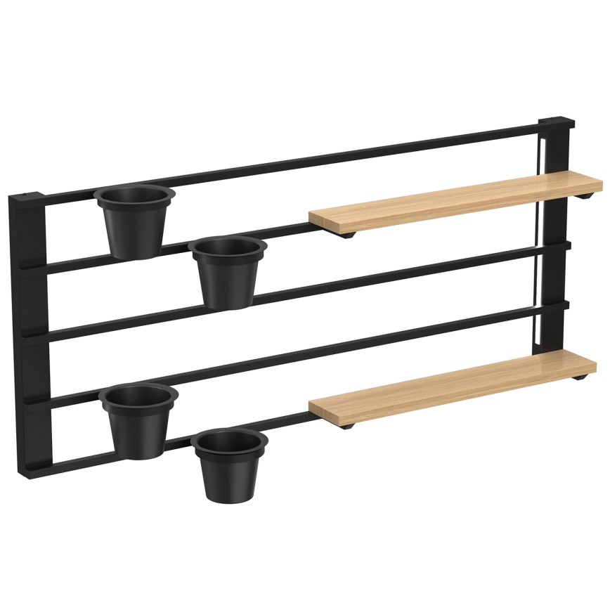 Nástenná polica s kvetináčmi a LED osvetlením SHELF 50x118 cm čierna/béžová/borovica