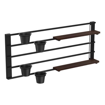 Nástenná polica s kvetináčmi a LED osvetlením SHELF 50x118 cm čierna/hnedá/borovica