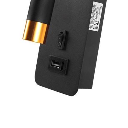 Nástenné bodové svietidlo s USB nabíjačkou 1xG9/35W/230V čierna/zlatá