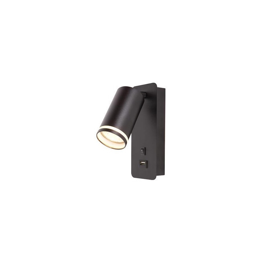 Nástenné bodové svietidlo s USB nabíjačkou 1xGU10/35W/230V čierna