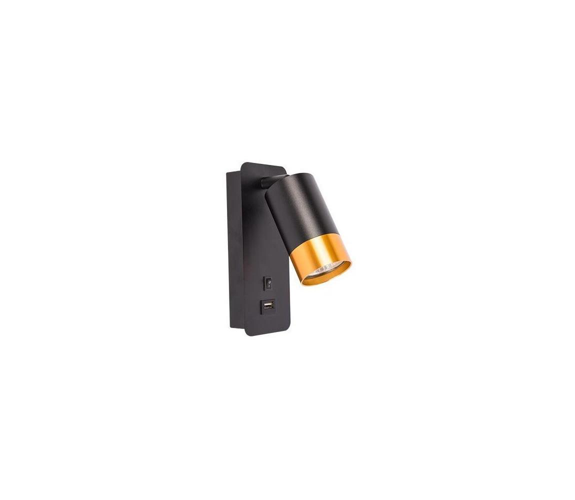  Nástenné bodové svietidlo s USB nabíjačkou 1xGU10/35W/230V čierna/zlatá BEDROOM LIGHT BLACK-GOLD USB