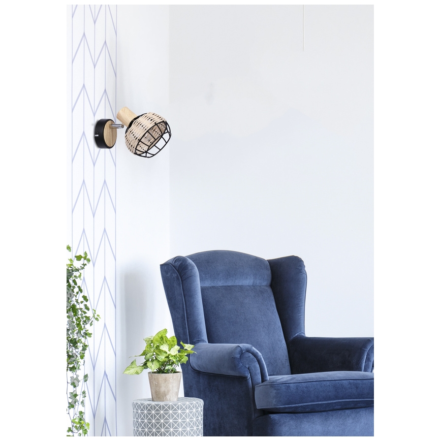 Nástenné bodové svietidlo TAJGA 1xE14/40W/230V ratan/čierna