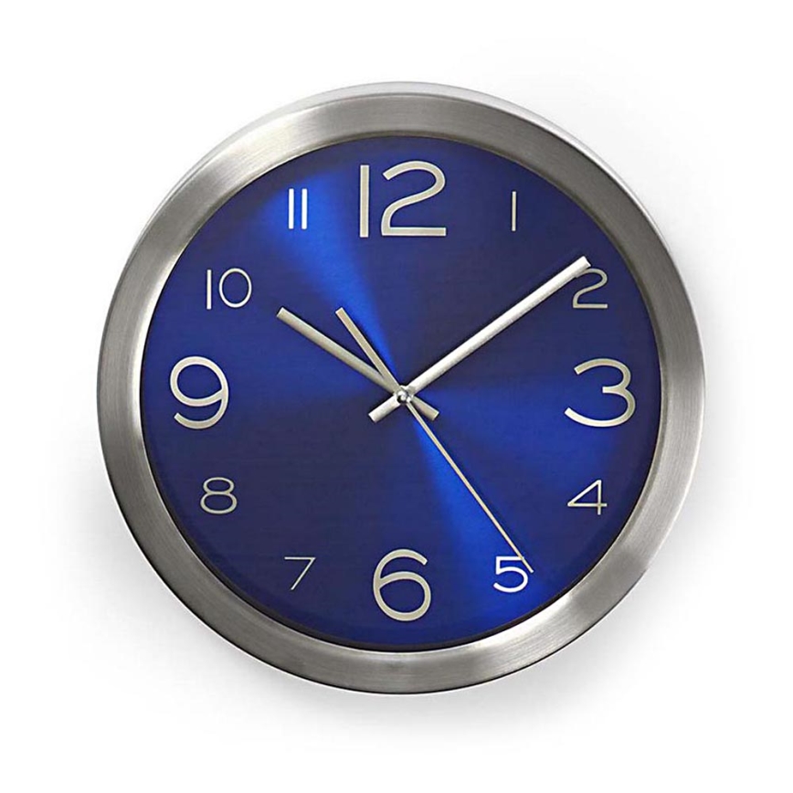 Nástenné hodiny 1xAA/1,5V nerez 30 cm modrá