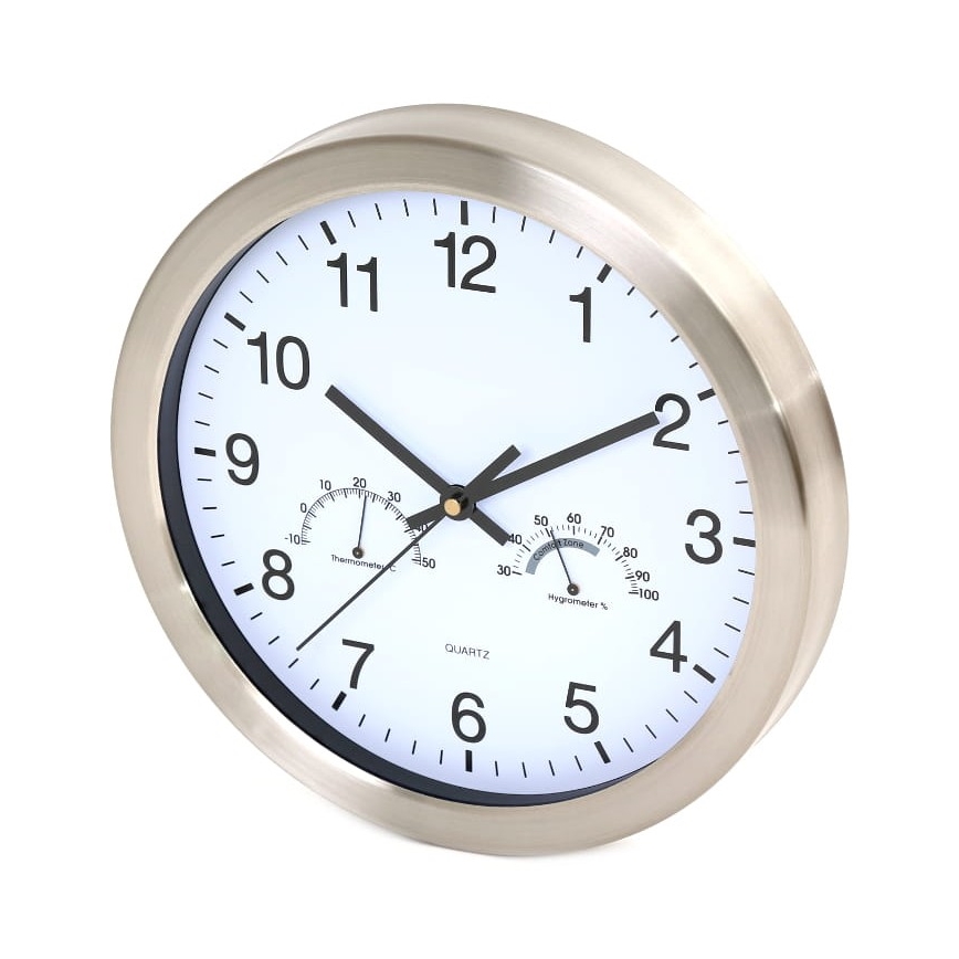 Nástenné hodiny s teplomerom a vlhkomerom 1xAA biela