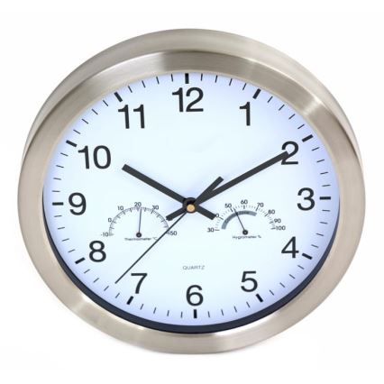 Nástenné hodiny s teplomerom a vlhkomerom 1xAA biela