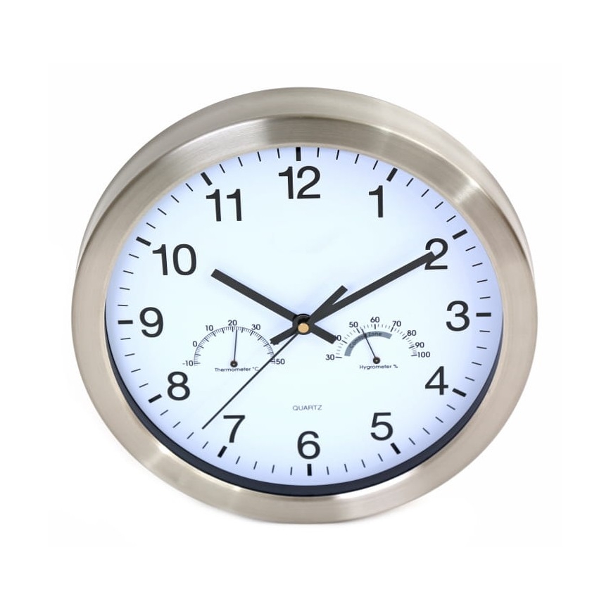 Nástenné hodiny s teplomerom a vlhkomerom 1xAA biela