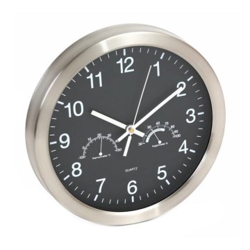 Nástenné hodiny s teplomerom a vlhkomerom 1xAA čierna