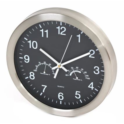 Nástenné hodiny s teplomerom a vlhkomerom 1xAA čierna