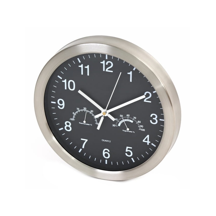 Nástenné hodiny s teplomerom a vlhkomerom 1xAA čierna