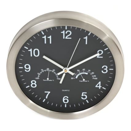 Nástenné hodiny s teplomerom a vlhkomerom 1xAA čierna