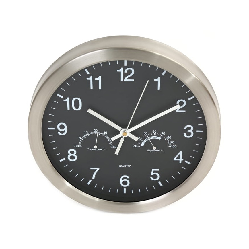Nástenné hodiny s teplomerom a vlhkomerom 1xAA čierna