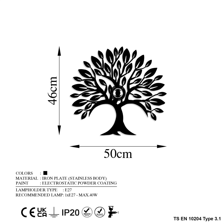 Nástenné svietidlo HEART TREE 1xE27/40W/230V čierna