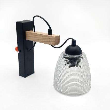 Nástenné svietidlo LEANDRA 1xE27/15W/230V dub/čierna