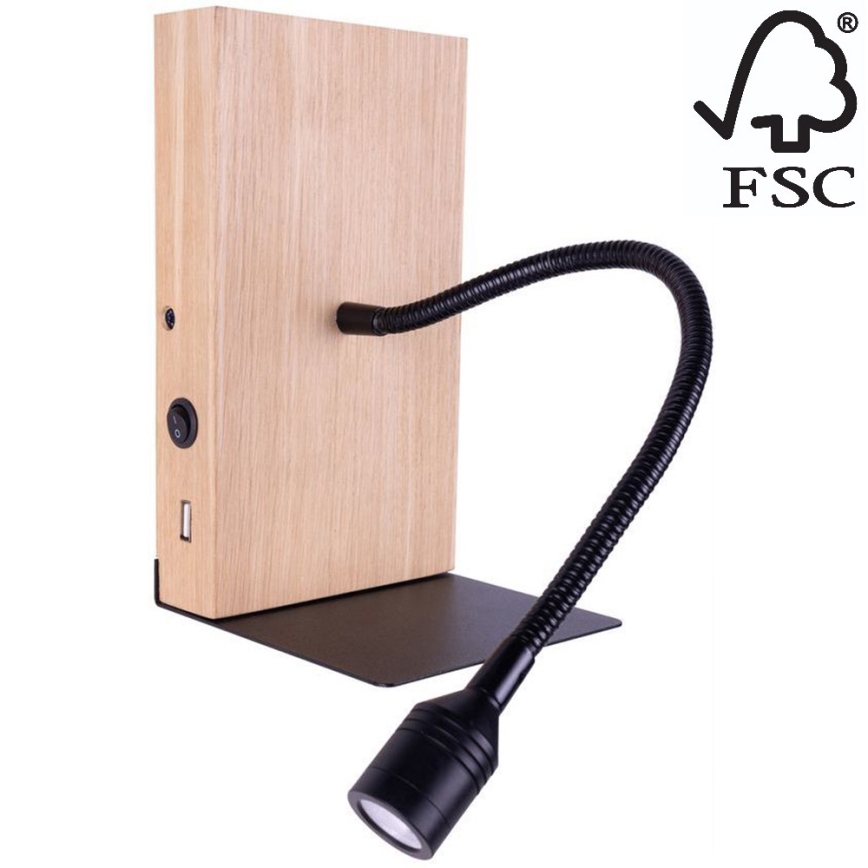 Nástenné svietidlo LECTOR LED/2,5W/230V USB dub – FSC certifikované