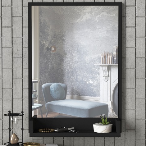 Nástenné zrkadlo s policou COSTA 75x45 cm čierna