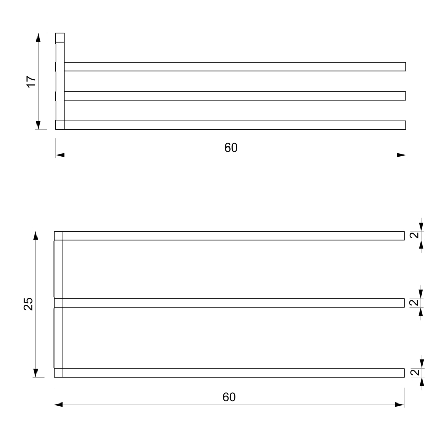 Nástenný vešiak na uteráky 25x60 cm čierna