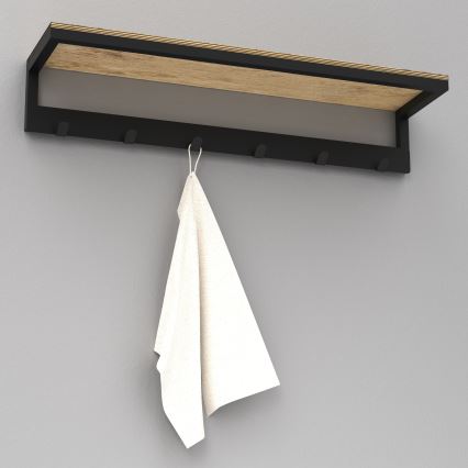Nástenný vešiak na uteráky s poličkou 10x60 cm čierna