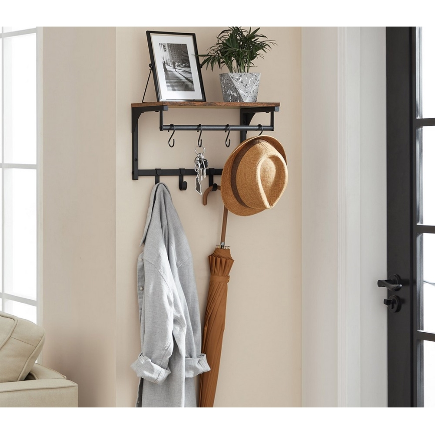 Nástenný vešiak s poličkou NATE hnedá/čierna