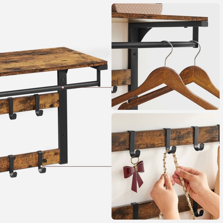 Nástenný vešiak s policou NATE hnedá/čierna